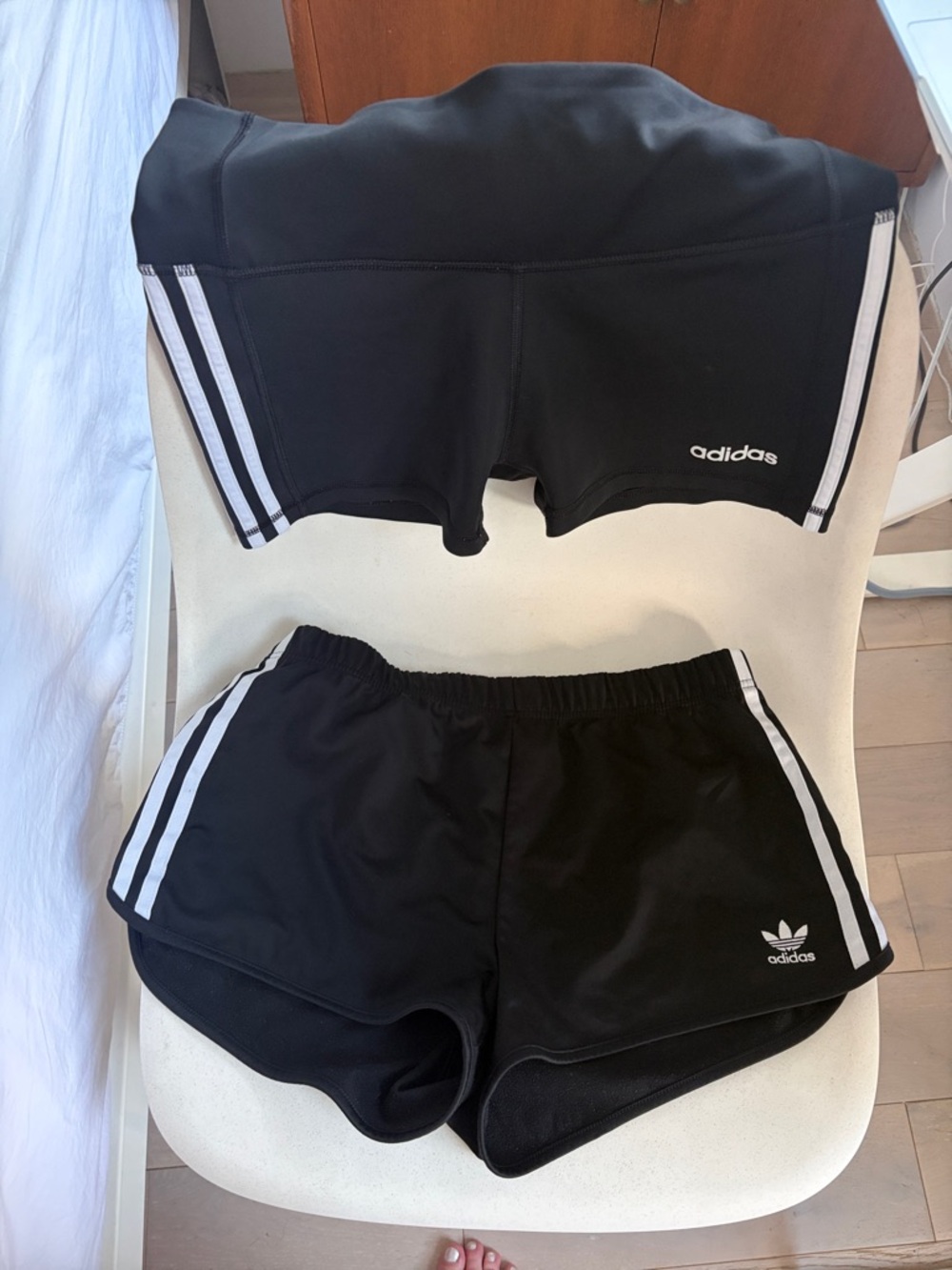 adidas Black Two-Piece Athletic Shorts Set with White Stripes